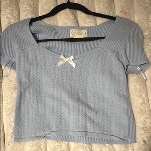 Three Hearts Sky Blue Knit Top with Bow